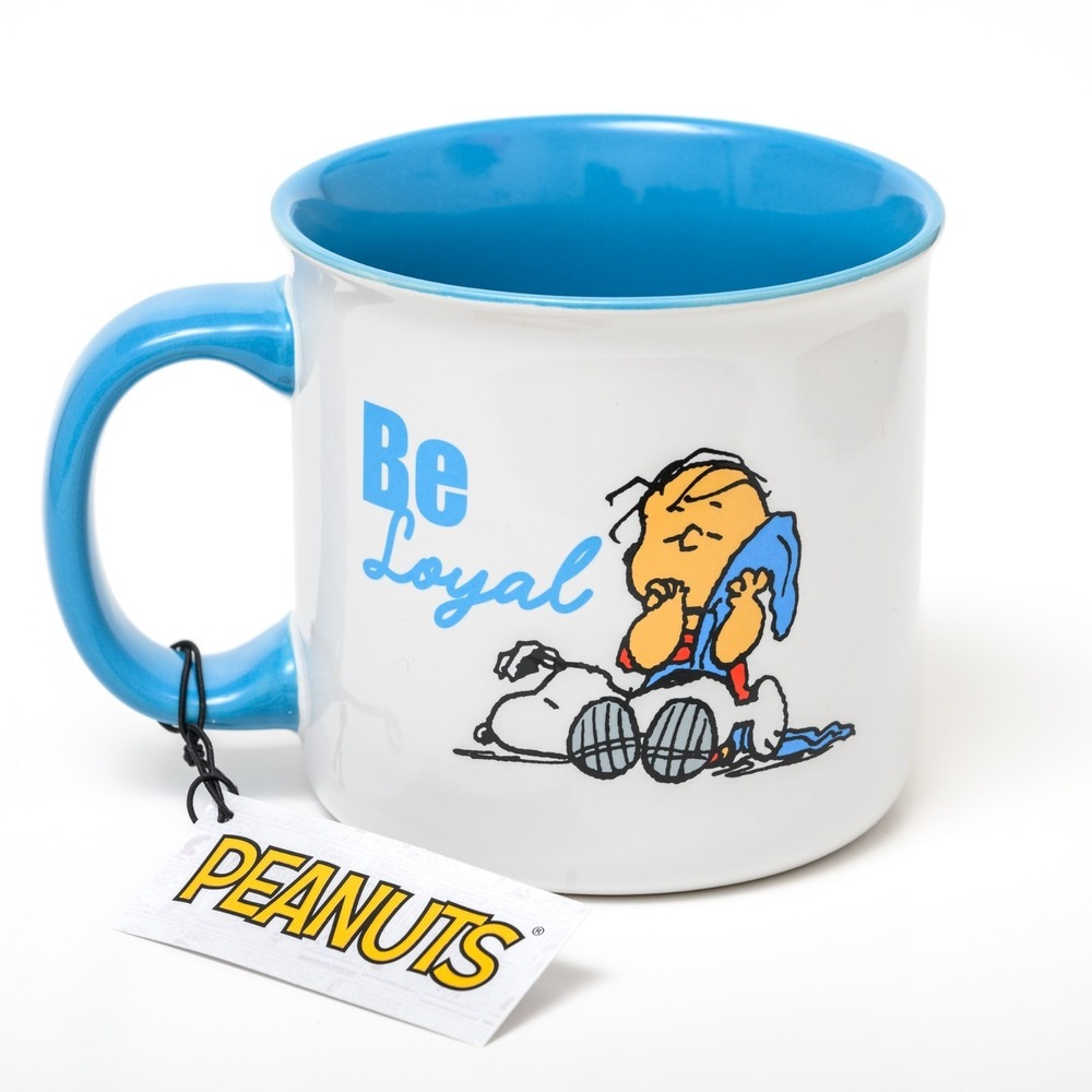 Peanuts Snoopy & Linus "Be Loyal" Mug - Dog Lover's Coffee Cup - Blue, 21 oz NEW